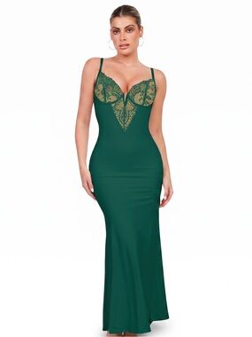 Popilush Lace Built-in Shapeware Deep V With Tummy Control Size XL